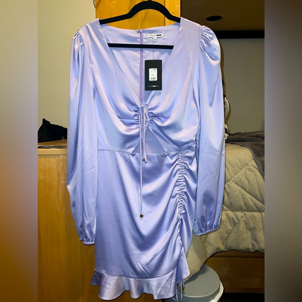 All Night Longer Satin Mini Dress - Lilac